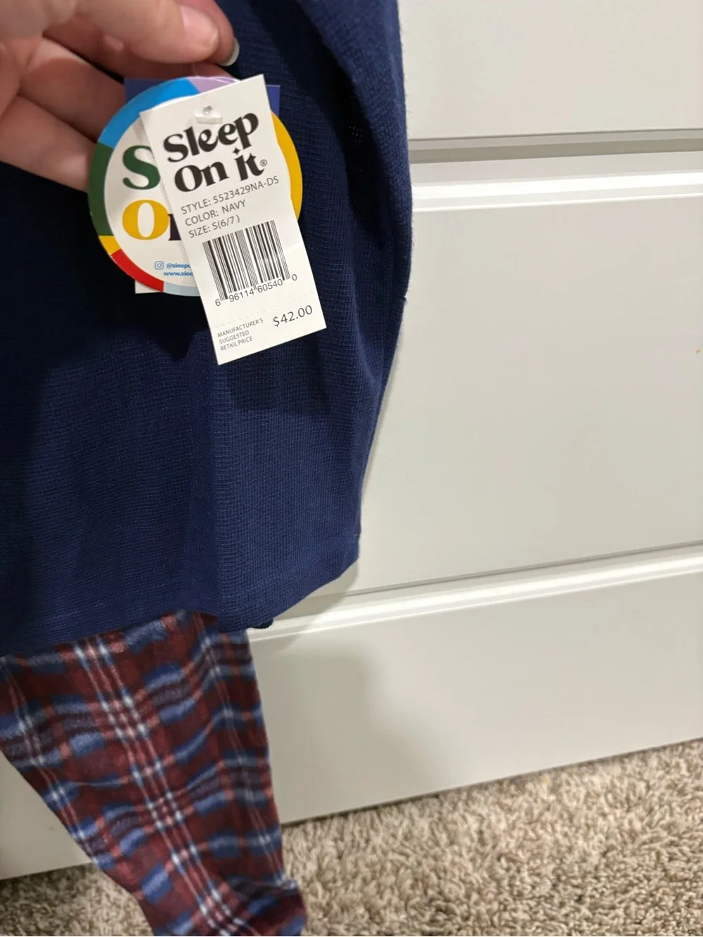 Sleep On It Navy Top with Red & Blue Plaid Pajama Pants